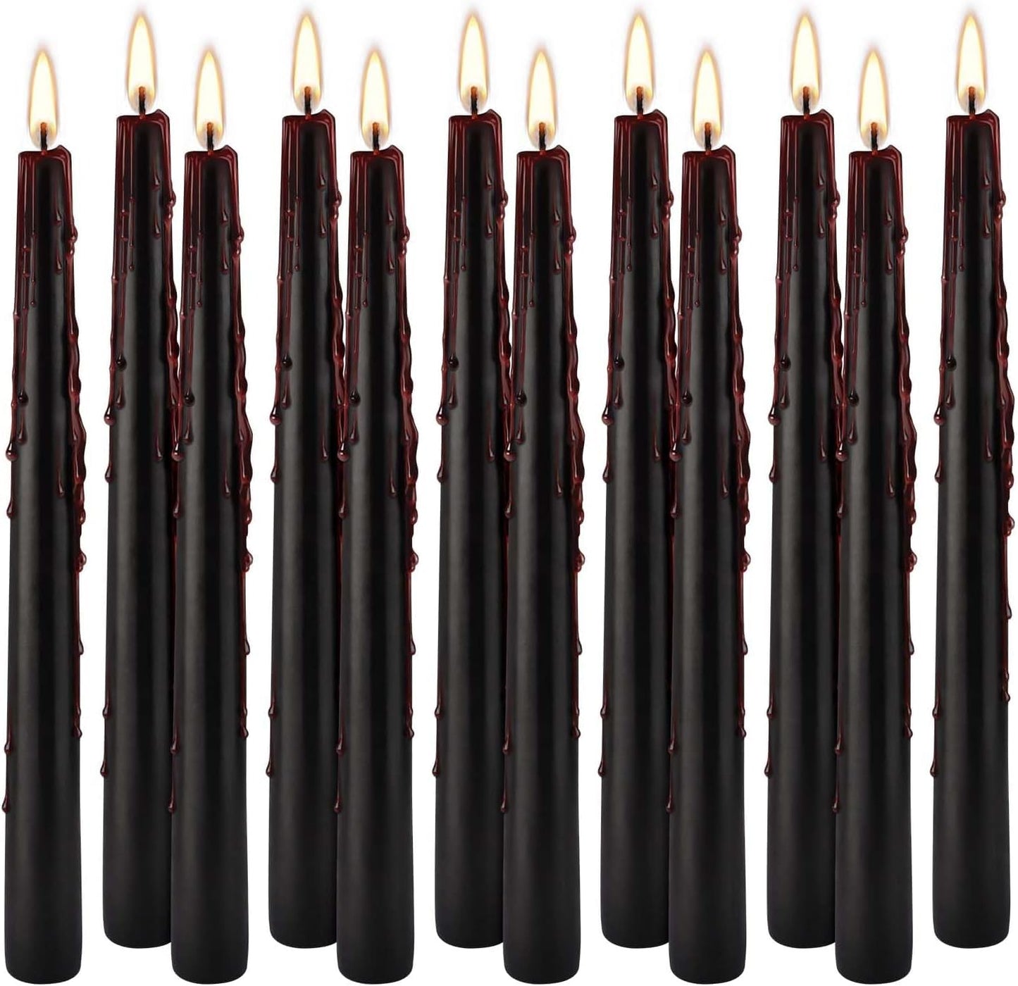 Wfmolcand 12PCS 10-Inch Black Bleeding Taper Candles,Vampire Tears Taper Candles- Unscented Ideal for Gothic Rituals Halloween, Christmas, Rituals, and Themed Party Decor