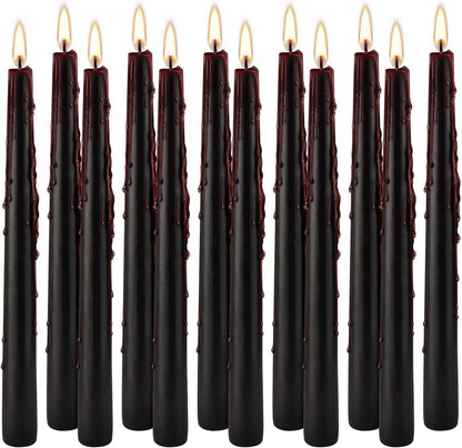 Wfmolcand 12PCS 10-Inch Black Bleeding Taper Candles,Vampire Tears Taper Candles- Unscented Ideal for Gothic Rituals Halloween, Christmas, Rituals, and Themed Party Decor