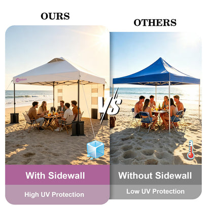 Bebara 10x10 Pop Up Canopy with Sidewall, One-Person One-Minute Setup - Sturdy Frame, UV & Water Resistant Canopy Tent w/Wheeled Carry Bag for Beach, Patio, Camping & Events