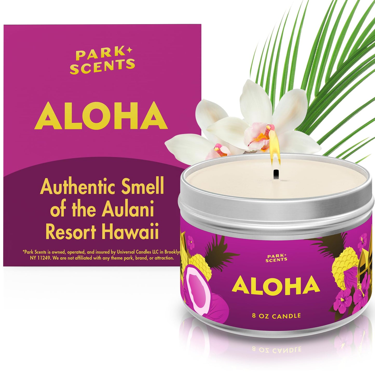 Park Scents Aloha Candle - Authentic Smell of The Hawaiian Aulani Resort Hotel Lobby - Soft Fruity Notes of Pineapple & Coconut - Handmade in The USA - Natural Soy Blend | 8 oz. Tin