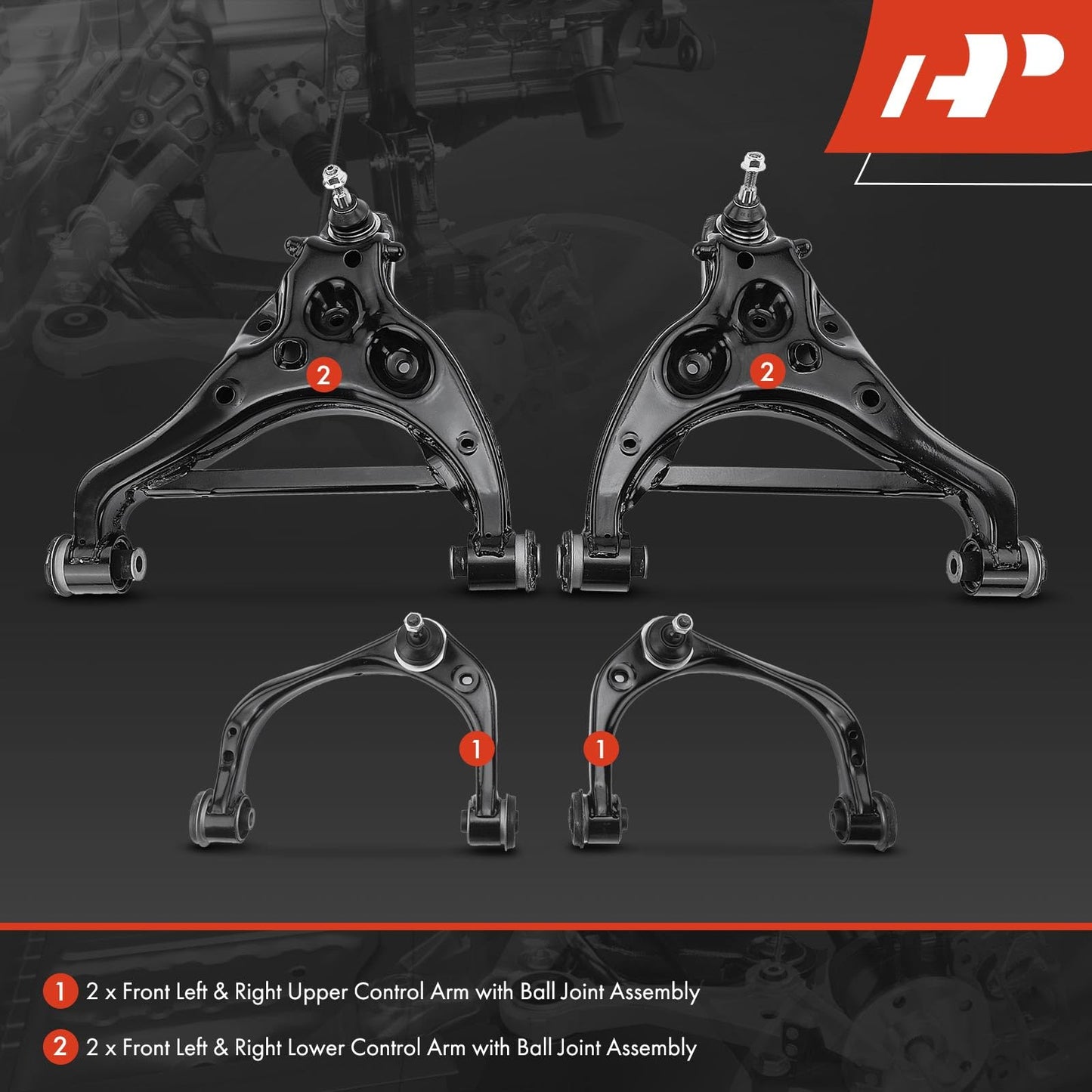A-Premium Set of 4, Front Upper & Lower Control Arm Kit, with Ball Joint & Bushing, Compatible with Ford F-150 2015-2020, Expedition 2018-2022 & Lincoln Navigator 2018-2022