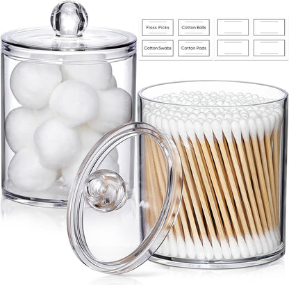 Skiennix Acrylic Qtip Holder Dispenser - Clear Plastic Canister Set for Cotton Swabs & Makeup Storage
