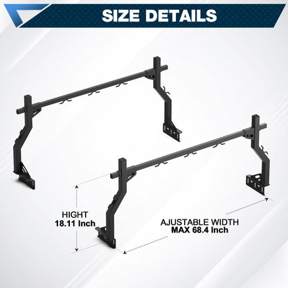 Ladder Rack for Truck Bed, Adjustable 46"-71" Width Heavy-Duty Truck Rack with E-Coating & Powder-Coated Finish, 1000LBS Capacity, No-Drilling Universal Fit for Kayaks Canoes Ladders Camping Gear