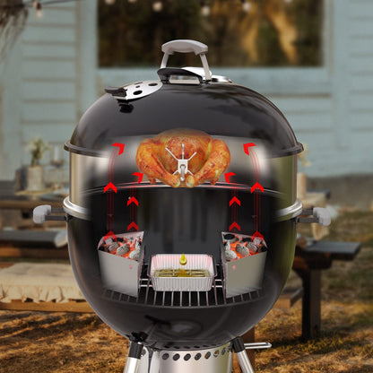 onlyfire Upgrade Stainless Steel Rotisserie Ring Kit for Weber 22-inch Kettle Charcoal Grills, Comes with Charcoal Baskets and 10 Pack Drip Pans