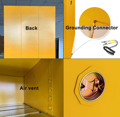 65H x 34W x 34D Double-Wall for Flammable Liquids, 65~90 Gallon Flammable Storage Cabinet with Adjustable Shelf x2,Thickened Galvanized Steel Fireproof Cabinet, Industrial & Commercial Use- Yellow