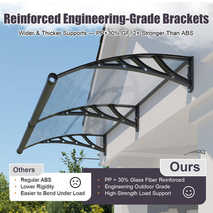 JYJNHOME Window and Door Awning Exterior,40x60 Inch Polycarbonate Spliced Outdoor Overhang Canopy with Drainage,UV/Rain/Snow/Sunlight Protection,Awnings for Outside,Patio,Porch,Deck,House Entrance