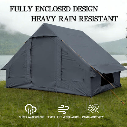 SANHOVO Inflatable Tents for Camping - Easy Blow Up Glamping Tent with Hand Pump, Hot Tent with Stove Jack Waterproof PVC Air Inflatable Tent House for Family Weekend Camping