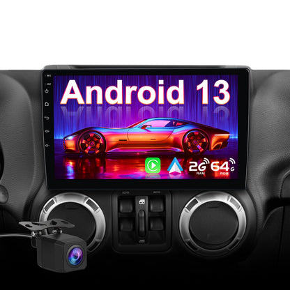 Solvitek Car Stereo for Jeep Wrangler JK 2007‑2018 / Compass/Grand Cherokee/Dodge Ram, 10.1", CarPlay & Android Auto, GPS Navigation, Bluetooth, FM/RDS, SWC, 2GB RAM+64GB ROM, Backup Camera