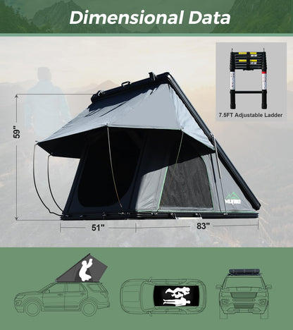 WildFinder Rooftop Tent Hard Shell Roof Top Tent Hardshell Suitable for Jeep SUV Truck Van, 2-3 Person, Gray