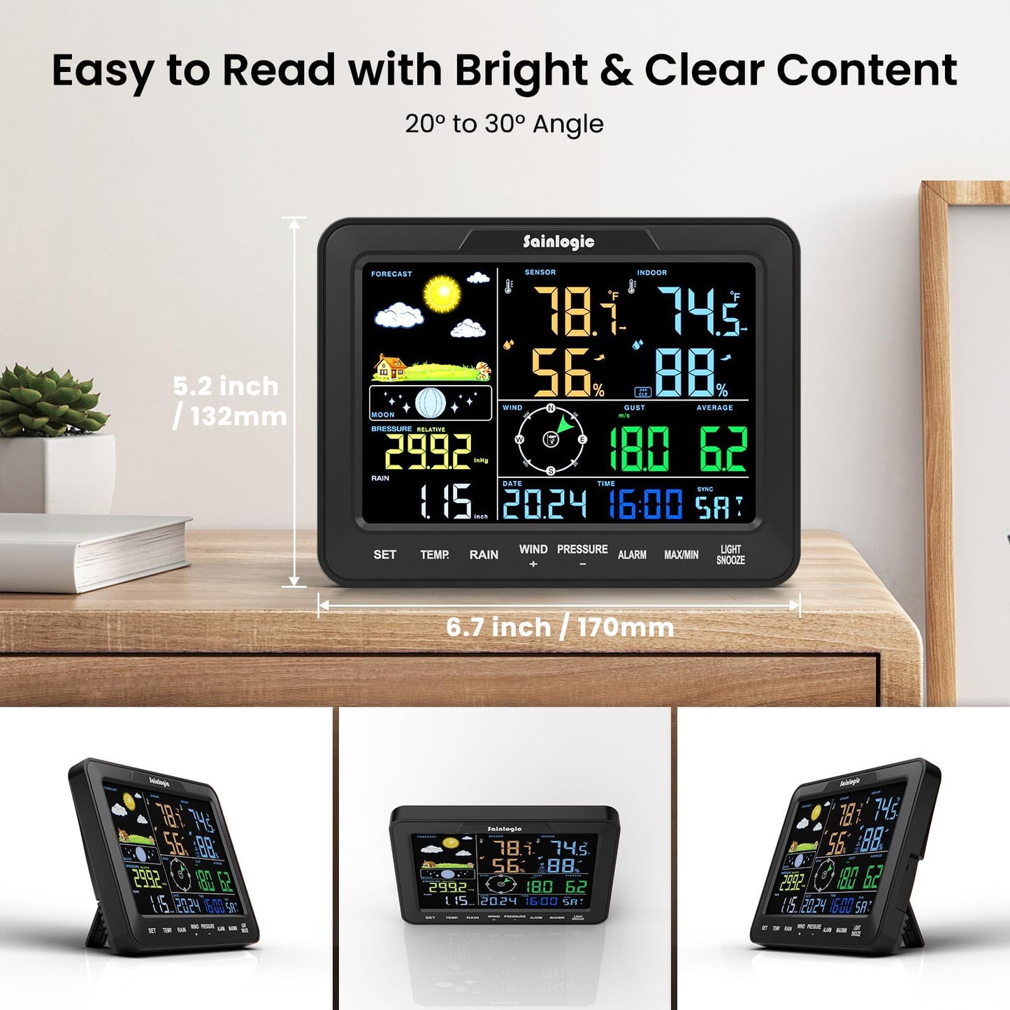 Sainlogic 12-in-1 Weather Stations Wireless Indoor Outdoor, Weather Station with Rain Gauge, Wind Speed/Direction, Outdoor Dew Point, Air Pressure, Barometer,Temperature/Humidity (No WiFi)