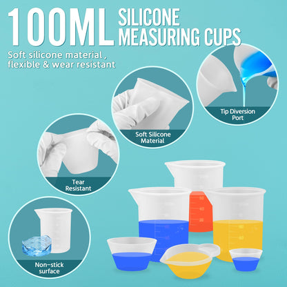 SWIGRANCE Epoxy Resin Mixing Tools Kit 36Pcs, Reusable Soft Silicone Tools, Includes A3 Non-Stick Silicone Mat, Measuring Cups, Dropper Pipettes, Stir Sticks, Brushes, Resin Casting DIY Jewelry Making