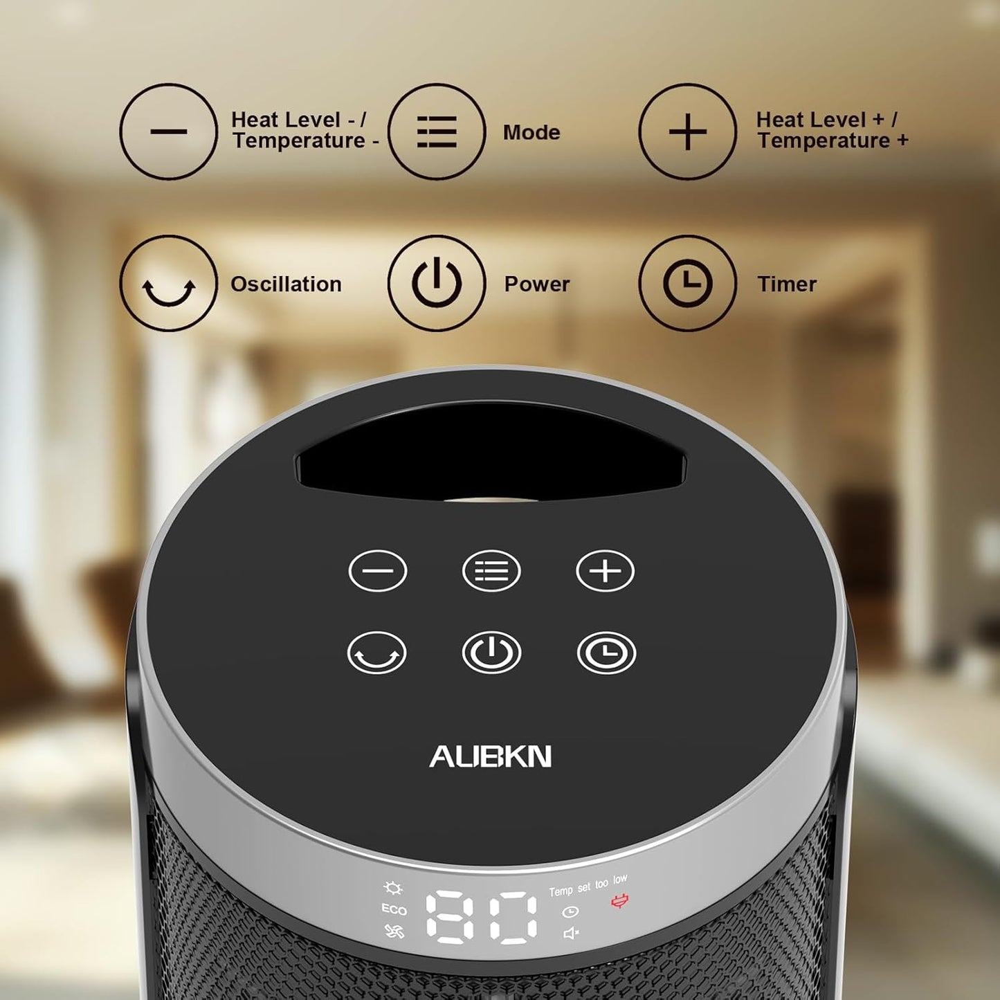 WINHL Portable Electric Space Heater - 1500W PTC Ceramic with Thermostat & Remote | 70° Oscillation, 12H Timer, 5 Modes
