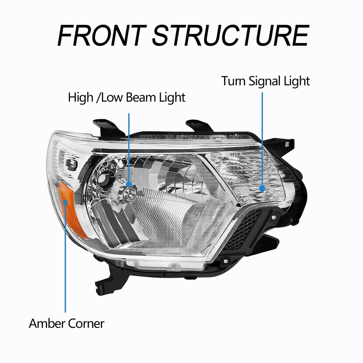 SUPAPRO Pair Headlights For 2012-2015 Toyota Tacoma w/o Bulbs, Halogen Headlamps Chrome Housing, TO2502213, TO2503213