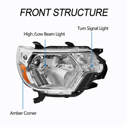 SUPAPRO Pair Headlights For 2012-2015 Toyota Tacoma w/o Bulbs, Halogen Headlamps Chrome Housing, TO2502213, TO2503213