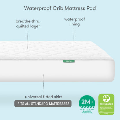 Newton Baby Waterproof Crib Mattress Pad | Ultra-Breathable Quilted Layer for Comfort & Universal Fitted Skirt for Secure Fit | Machine Washable | Crib Mattress Protector Pad Waterproof, 2 Packs