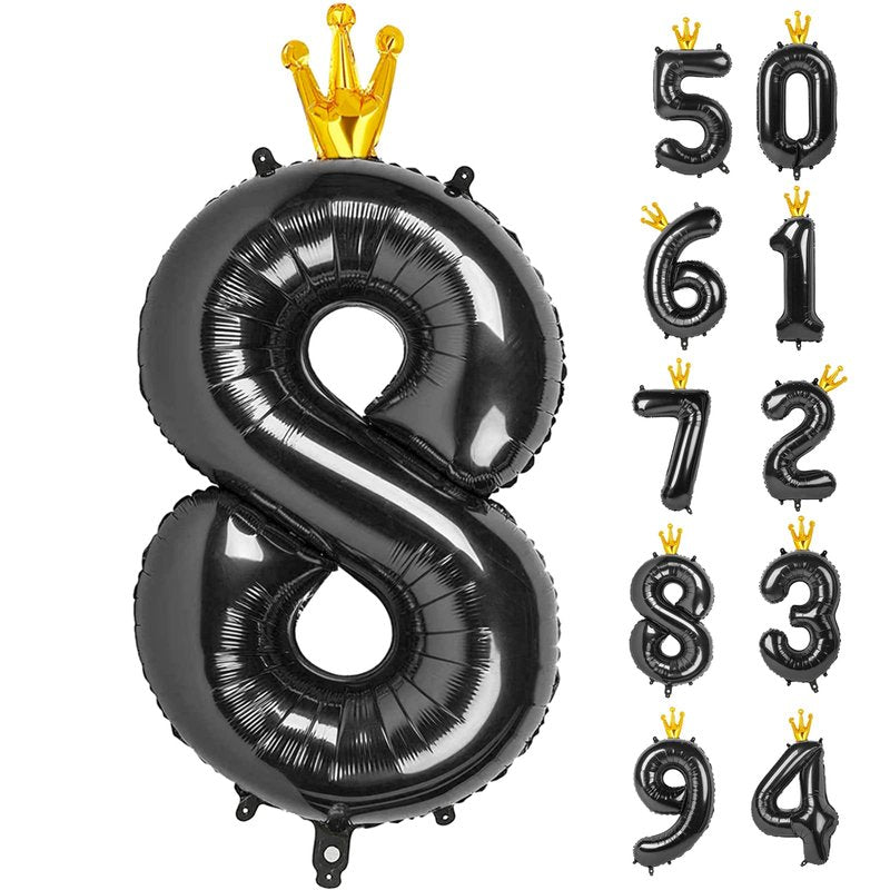 Black 8 Balloon, 40 Inch Number Balloon, Black Birthday Decorations, 8 18 28 38 48 80 Birthday Balloons, 8th Black Party Supplies, Number 8 Balloon.