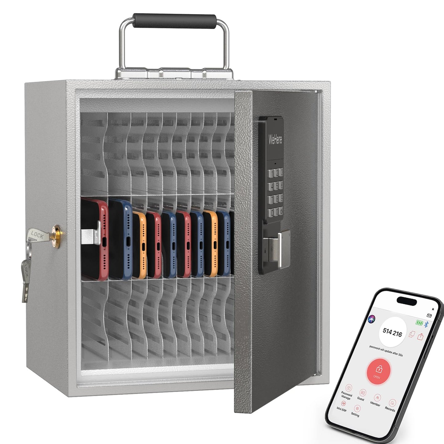 DiDHere 36 Slots Cell Phone Locker with Smart Lock, Portable Phone Storage Locker Box for Classroom School,Storage Phone