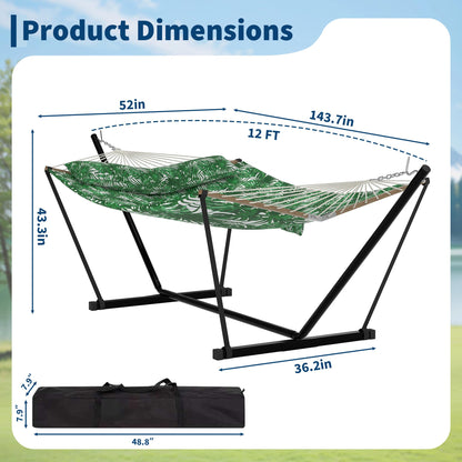 2 Person Double Hammock with Adjustable Steel Stand & Pillow, Heavy Duty Portable Outdoor Hammock Set, MAX 450 LBS Weight Capacity for Patio, Garden, Beach, Backyard