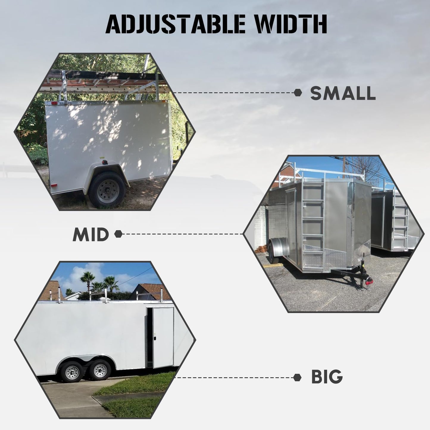 StarONE Trailer Ladder Rack, Adjustable Ladder Rack for 4' - 8.5' Enclosed & Open Trailers, 400 lbs Capacity for Ladder/Lumber/Kayak/Solar Panel, Aluminum