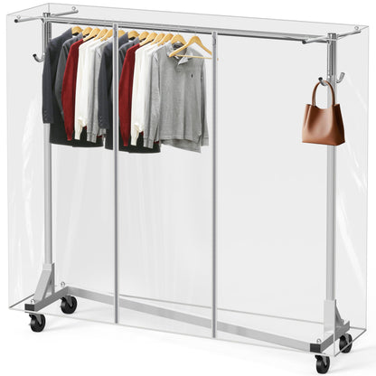 Simple Houseware Industrial Grade Z-Base Garment Rack, 500lb Load with 62" Extra Long bar w/Clear Cover and Tube Bracket