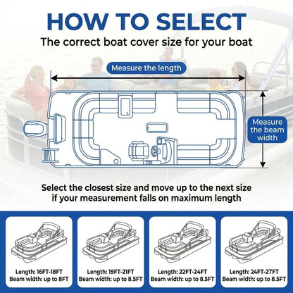 YimSting Pontoon Boat Cover 24-27 ft, 1200D Heavy Duty Waterproof Pontoon Cover with 18 Straps, Elastic Hem & Motor Cover, Fits 24 ft 25 ft 26 ft 27 ft Pontoon Boats Up to 8.5 ft Beam, Black