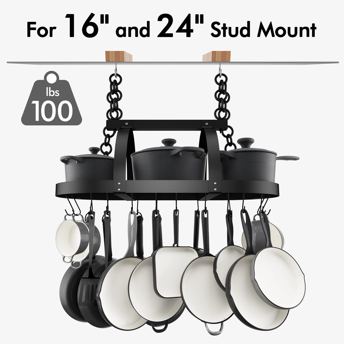 KES Ceiling Pot Rack 34-Inch Hanging Pot Rack for Kitchen Matte Black Paper Towel Holder Countertop, KUR221S85-BK+KPH202-BK