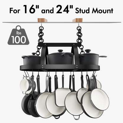KES Ceiling Pot Rack 34-Inch Hanging Pot Rack for Kitchen Matte Black Paper Towel Holder Countertop, KUR221S85-BK+KPH202-BK