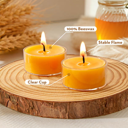 Ashlux Unscented Beeswax Tea Lights Candles 20 Pack, 4 Hours Long Burning Handmade Yellow Tealight Candles, Clear Cup Smokeless Beeswax Candles for Wedding, Christmas Lights, Centerpiece & Home Decor