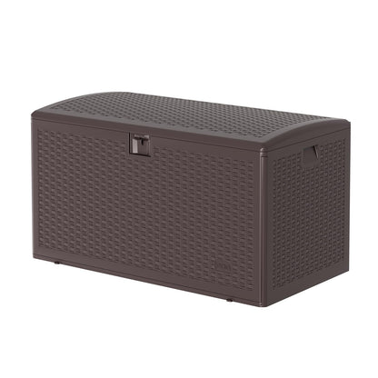 120 Gallon Waterproof Large Resin Deck Box Indoor Outdoor, Lockable Storage Container for Patio Furniture Cushions, Throw Pillows, Garden Tools, and Pool Floats, Brown