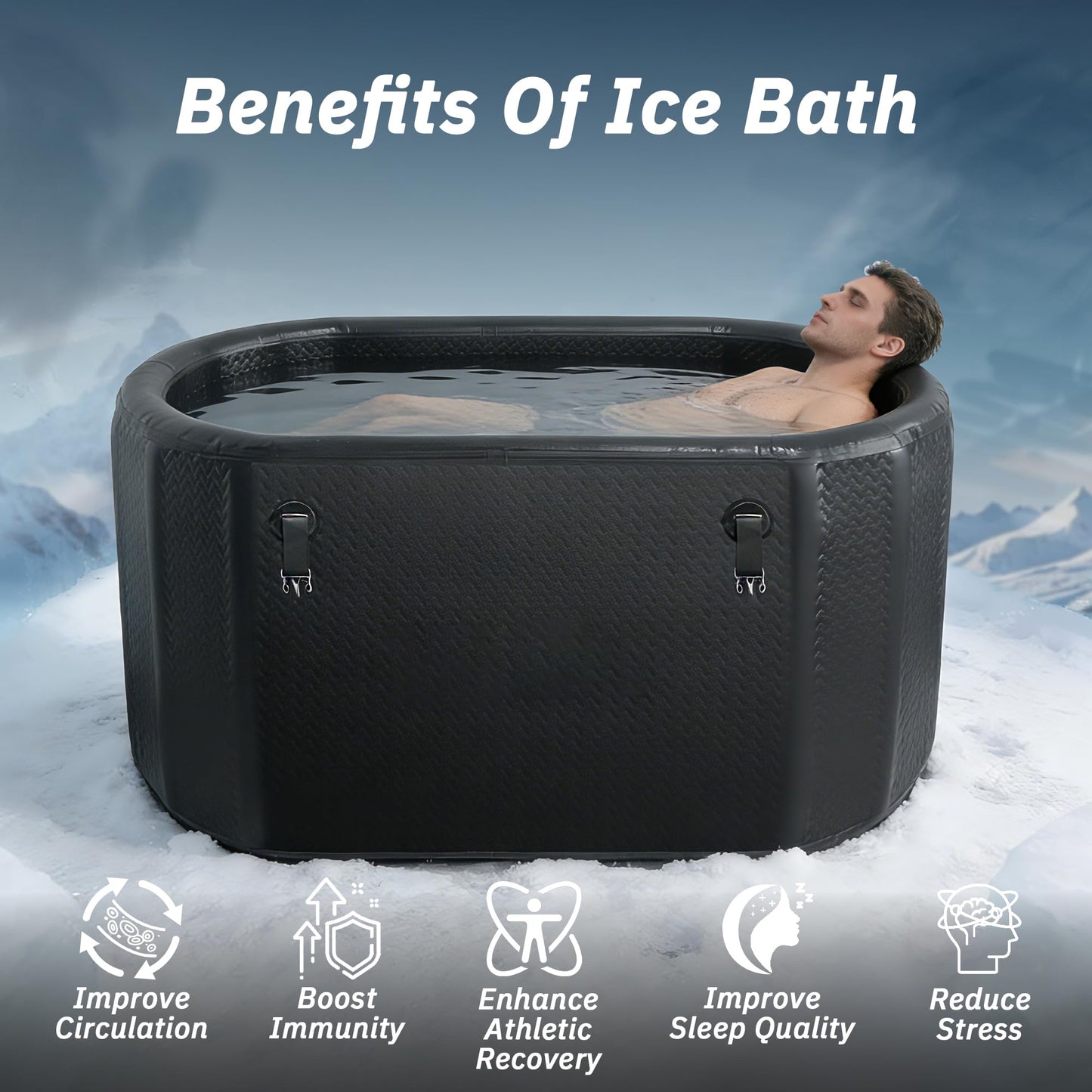 500L Large Ice Bath Tub with Lid, Oversized Inflatable Cold Plunge Tub for Tall Big People, Full Body Immersion, Compatible with Water Chiller, Portable Recovery Tub for Athletes Indoor Outdoor Use