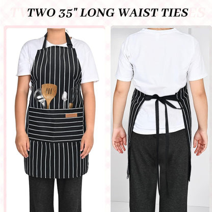 ZAIORD 2Pack Adjustable Kitchen Apron for Women Men with 2 Pockets，Cotton-Polyester Blend Bib Aprons for Cooking,Baking