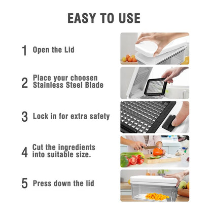 Vegetable Chopper with Container, Onion Chopper Dicer Cutter Slicer, 10-in-1 Food Chopper with 7 Blades, Veggie Cutter Slicer for Fast Salad Potato Carrot Garlic Meal Prep Kitchen Gadget