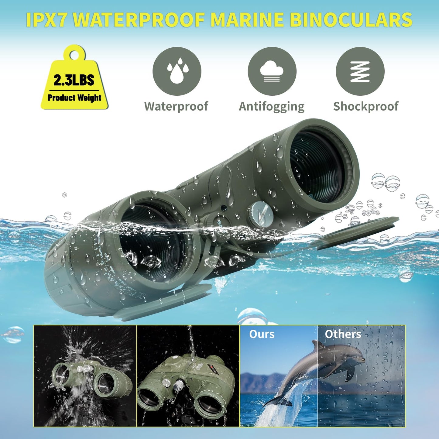 BOSTRON Marine Binoculars 10x50 with Compass and Rangefinder, Waterproof Fogproof Binoculars for Adults, Boating, Sailing, Fishing, Hunting and Outdoor Navigation