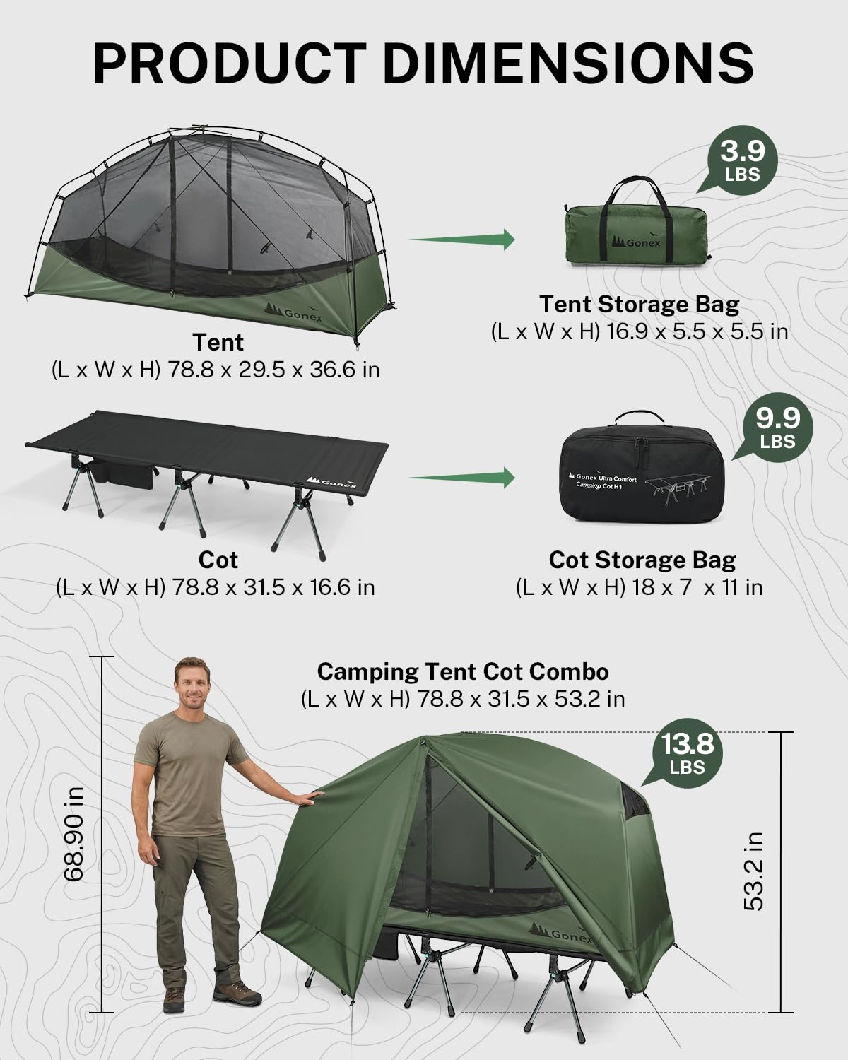 Gonex 31.5“ Camping Tent Cot for Adults, 1-Person Off-Ground Folding Portable Easy Set-up Tent Cot Combo Supports 350lbs for Hiking, Backpacking, Car & Motorcycle Camping - Army Green