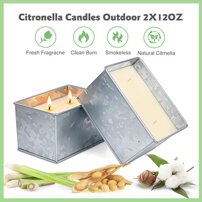 Citronella Candles Outdoor, 2-Wick 24oz Large Citronella Candle, Outdoor Candles up to 160 Hours Burning,2 Pack Soy Wax Summer Candle for Outside Patio Camping, Indoor Emergency or Survival