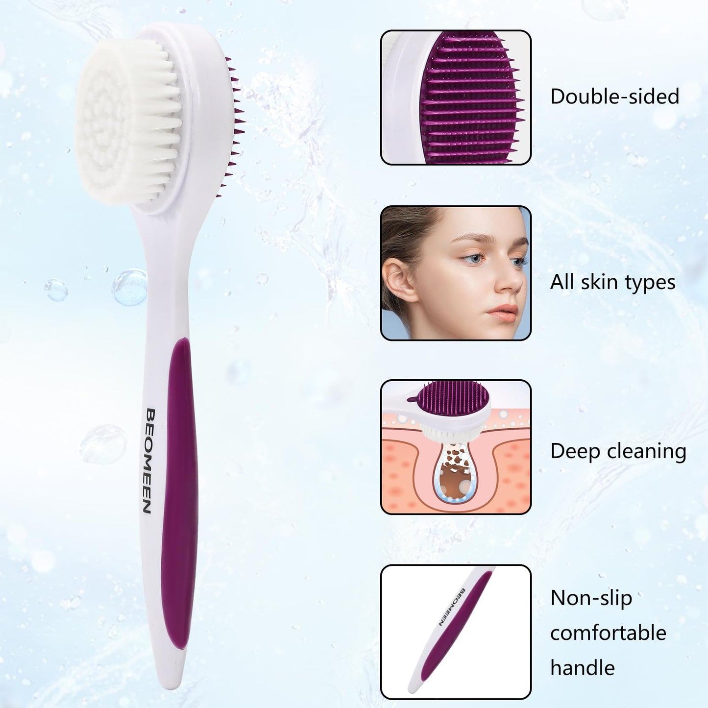 2 Pack Facial Cleansing Brush 2 in 1 for Face Exfoliation, Soft Bamboo Charcoal Microfiber Bristle Dual Face Silicone Scrubber Brush for Pore Deep Cleansing Skincare with Lid, Black+Gradient