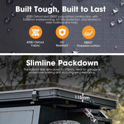 SanHima Rooftop Tent Hard Shell - Hotham Side Overland Aluminium Roof Top Tent Side-Open Design, Larger Space, Tri-Color LED Light & Skyview Window, for 2-3 People Car SUV Truck Camping