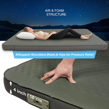 Self Inflating Sleeping Pad with Foam and Electric Pump，Innovative Y-Shaped Telescopic Structure，4.3" Thick Ultraportable Camping Mattress，Outdoor Compact Air Mat for Tent Car（4.2*79*28 inch）