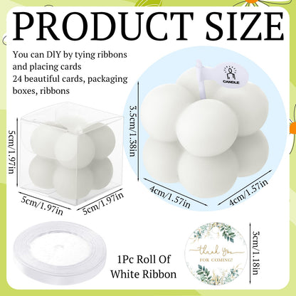 MTLEE 24 Sets Greenery Wedding Favors Party Candle Small Bubble Candle Favors for Guests Tea Candles Bulk with Stylish Ribbons Cards Gifts for Bridal Shower(White, Leaves)
