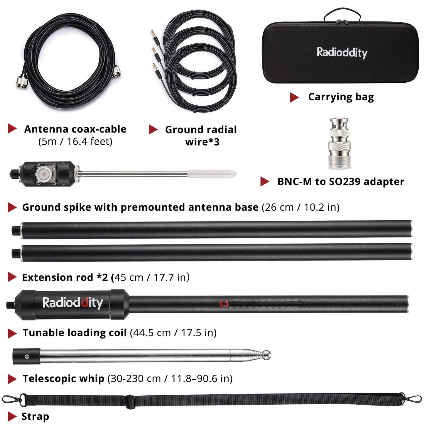 Radioddity HF-009 Portable HF Antenna, 5-50MHz Quick-Tuning Vertical Antenna, SWR 1.0-1.5, Compatible with Xiegu G90/X6100/X6200, Radioddity QT40/QT60/QT80, for HF Transceivers & Mobile Radios