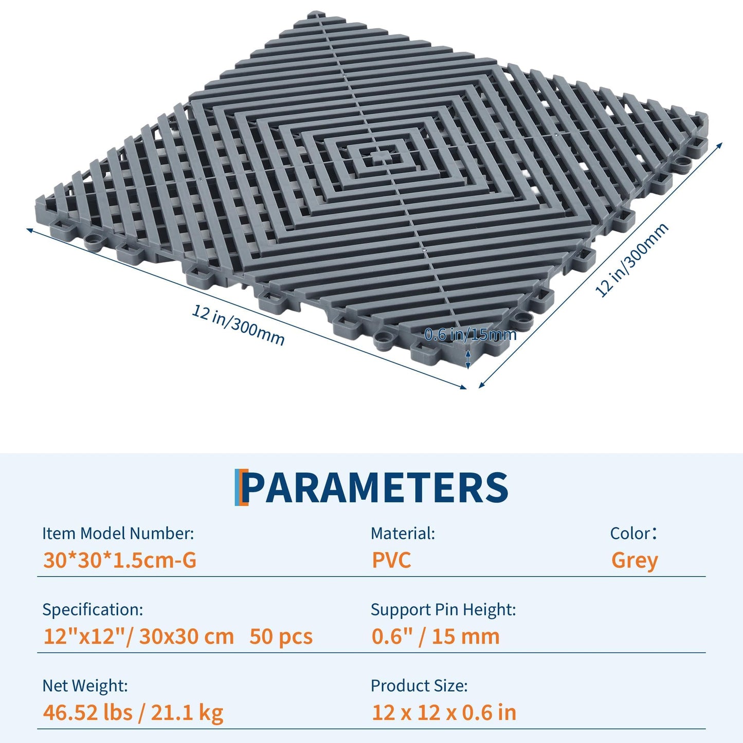 Interlocking Floor Tiles 100 Pack 12"X12" Waterproof Modular Cushion Mats, Non-Slip Drainage Tiles for Garage Floor, Gym, Pool Deck, Patio & Outdoor Shower,Grey