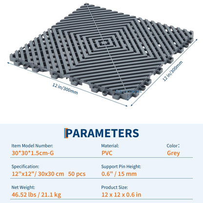 Interlocking Floor Tiles 100 Pack 12"X12" Waterproof Modular Cushion Mats, Non-Slip Drainage Tiles for Garage Floor, Gym, Pool Deck, Patio & Outdoor Shower,Grey