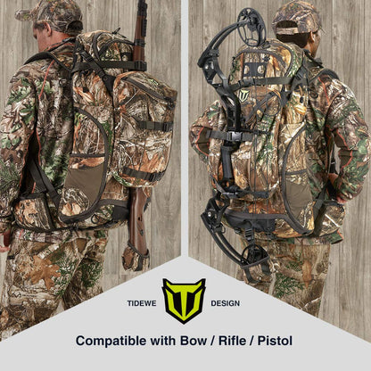 TIDEWE Hunting Backpack 3400cu, Silent Frame Hunting Pack for Bow/Rifle/Pistol（Camo）