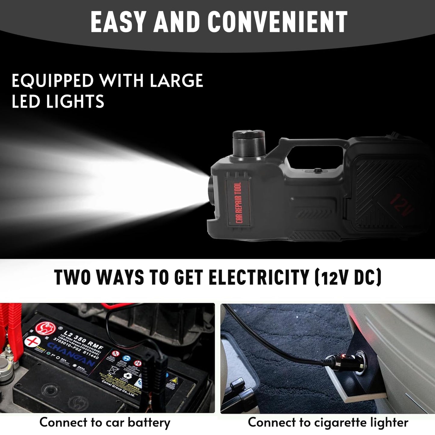 Electric Car Jack Kit 5 Ton 12V Hydraulic Floor Jack with Impact Wrench and Inflatable Pump for SUV Car Emergency Repair Tire Change Kit with LED Light