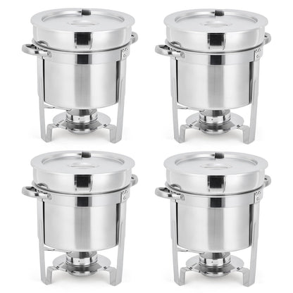GarveeHome 7QT Soup Chafer Set of 4, Stainless Steel Round Soup Warmer with Pot, Notched Lids & Fuel Holders, Commercial Food Warmer for Buffets, Events and Party Service