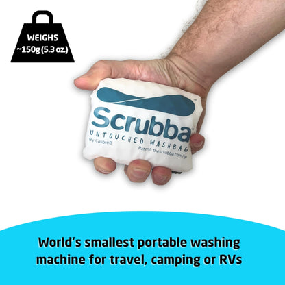 Scrubba UNTOUCHED Wash Bag & Dry Kit - Portable Washing Machine System with XL Towel, Pegless Clothesline & Hangers - Lightweight Eco-Friendly Travel Laundry Kit for Camping, Hiking & RV