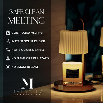 Dimmable Glass Candle Warmer Lamp with Timer - Adjustable Height Candle Lamp Warmer with Timer (8H/4H/2H) - Wax Melter - Ideal Gift, fits Various Size Scented Candles - 02 Bulb - (Gold Metal)