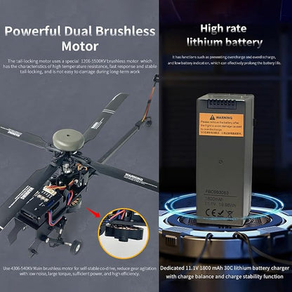 YUXIANG F11 AH64 RC Helicopter for Adults for AH64 Apache 1/32 Scale 2.4G 6CH 6G/3D Stunt Remote Control Military Aircraft Toys with 6-Axis Gyro &amp 2 Brushless Motor &amp Lights - RTF