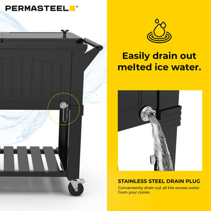 Permasteel Party Cooler with Divider, Spacious 80-Qt Capacity, Chills 36hrs, Serving Tray, Rolling Ice Chest for Indoor and Outdoor Entertainment, Matte Black