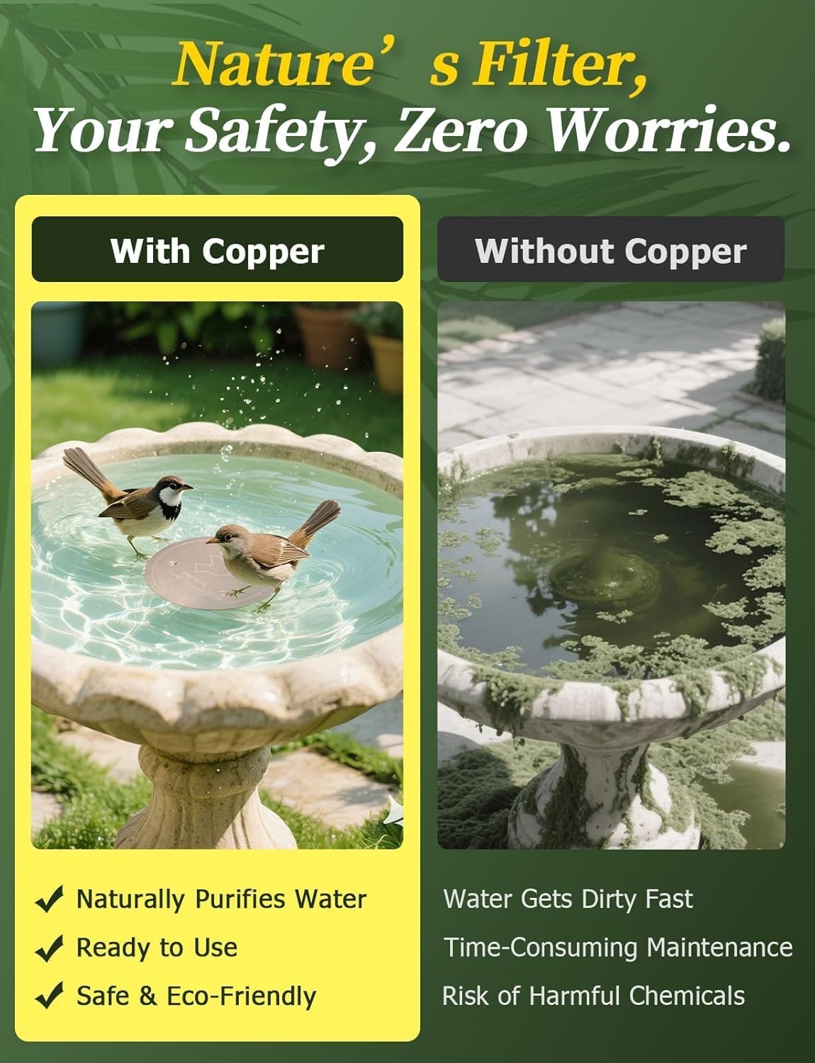 Mellbree Bird Bath Copper Disk - 0.6mm Reinforced 99.99% Pure Copper for Clean Water | All-Season Universal Fit